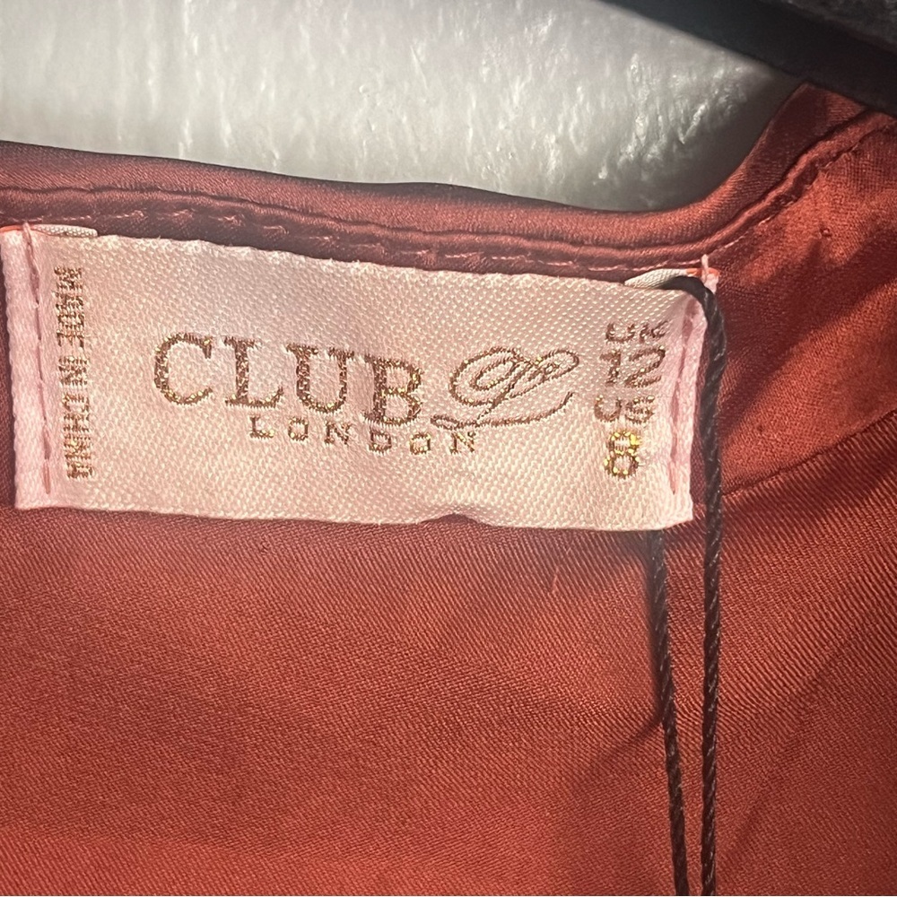 Club L London mini satin wrap dress in copper NWT US size 8 - Picture 11 of 12